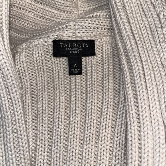 Talbots Petites Cream Chunky Knit Collared Button Up Sweater Cardigan Small - Picture 3 of 6